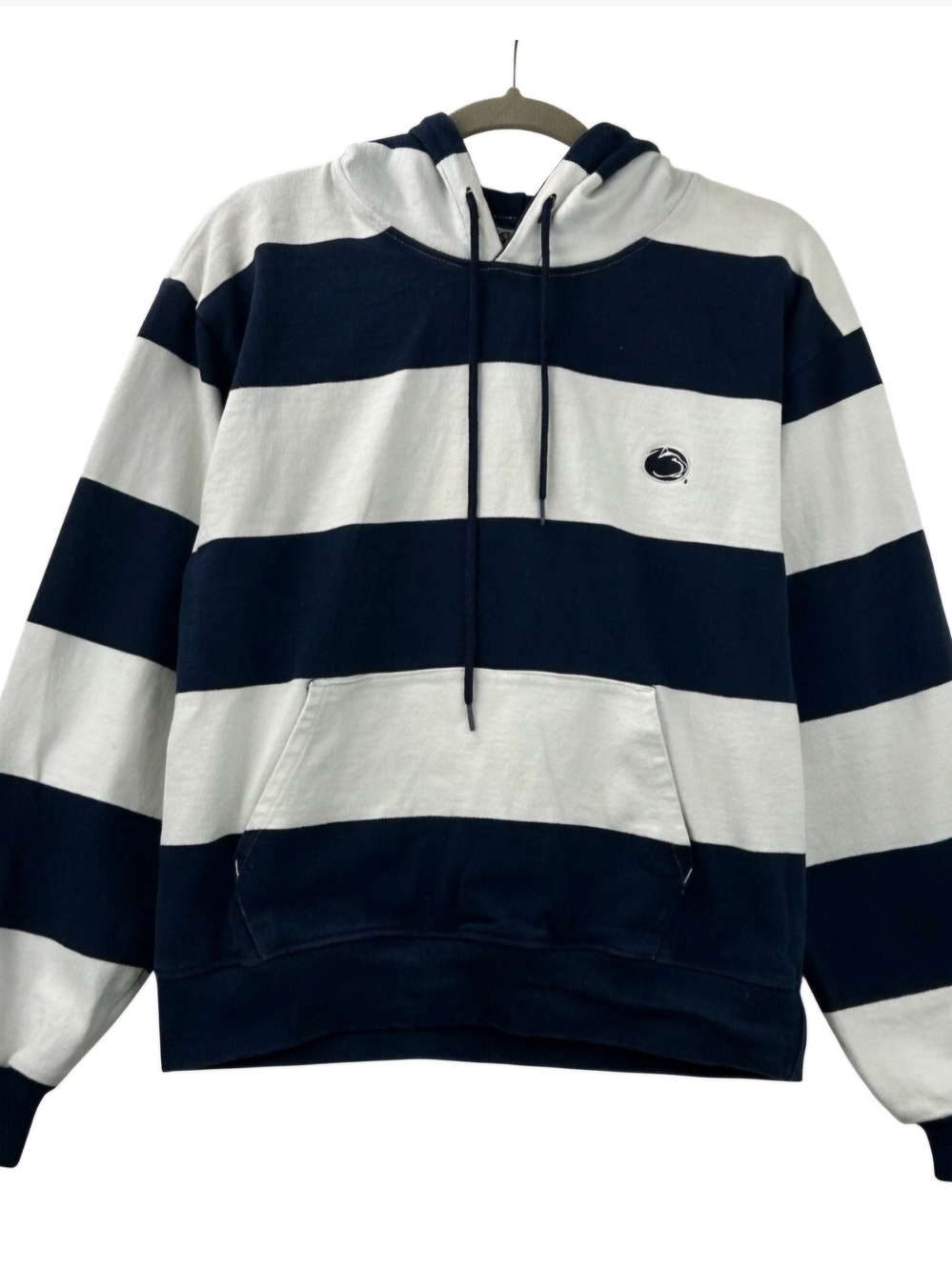 Men's Striped Navy and White Vintage PENN STATE Pullover  Hoodie Small